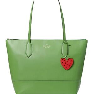 Kate Spade Turaco Green Leather Tote with Strawberry Bag Charm